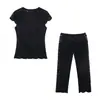Camiseta Corta de Encaje Elegante Estilo Europeo y Americano Transfronterizo 2026 Nueva Moda para Mujer 1165153 Leggings 1165154