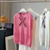Bufanda de Seda Elegante Estilo Coreano Transfronteriza Crochet con Cordones Top de Punto Hueco para Mujer, Nuevo Verano Delgado Sin Mangas con Diseño Juvenil y Elegante