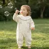 Body de Manga Larga para Bebé de Primavera y Otoño Clase A Algodón Puro Cuello de Encaje Suave Jumpsuit Elegante Versátil para Recién Nacido