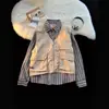 Camisa de Manga Larga Falsa de Dos Piezas para Hombre Primavera y Otoño Diseño de Nicho Sentido de la Moda Chaleco Costuras Holgada Puffin Atractivo Ropa de Trabajo Camisa Chaqueta