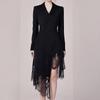Traje de mujer transfronterizo europeo y americano Chaqueta de traje de mujer Vestido negro de otoño e invierno Manga larga Encaje empalmado Traje pequeño 8952