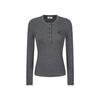 Camisa Básica Unbdns Design Botão Gola Meio Aberta Gola Henley Versátil Slim Manga Longa para Primavera e Outono