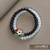 Pulseira de Ébano para Mulheres, Pulseira de Ébano com Flor de Ameixa de Jade Duplo Círculo para Casais