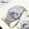 Reloj para Hombre Dawn de Correa de Acero con Volante, Sol, Luna, Estrellas, Transmisión en Vivo, Octagonal Transfronterizo Totalmente Automático Mecánico para Hombre