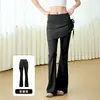 Calça de yoga com design de saia falsa de duas peças, cintura alta, levanta bumbum, justa, calça flare anti-exposição para Pilates e exercícios de fitness