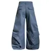 Pantalones de pierna ancha sueltos para hombre, diseño curvo, estilo cargo, tendencia, personalidad, nicho, silueta casual, pantalones de largo completo