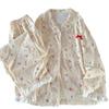 Pijama de algodón imitación cereza conejo viento rojo neto para mujer primavera y otoño manga larga con volantes delgado ropa de casa foto real mayoreo