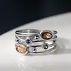 Anillo hueco europeo y americano con incrustaciones de circonita, estilo étnico bohemio, único, moderno, a la moda, joyería de anillo para dedo de nicho
