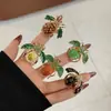 Anel Borboleta Esmaltado Retro Europeu e Americano para Mulheres Ins Pequena Fragrância Colorido Fruta Diamante Animal Anel de Luxo Acessível