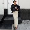 Falda Larga Elegante de Moda de Algodón Puro Europeo y Americano Color Caqui con Abertura 2025 Primavera y Verano Nuevo Diseño Transfronterizo con Sentido para Mujer