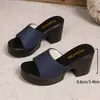 Chanclas de Tacón Alto de Comercio Exterior de Verano para Mujer, Estilo Temperamento de Mezclilla 2025 Nuevo Estilo Talla Grande Tacón Grueso Chanclas wish43
