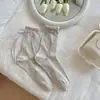 Meias de fita sem costura anti-bolinhas, meias de malha fina respiráveis para primavera e verão, meias fofas com laço para meninas
