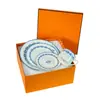 Série Corrente de Ferro Azul Aijia Estilo Europeu Conjunto de Talheres de Quatro Peças Xícara e Pires de Café em Porcelana Óssea Prato de Jantar Ocidental Simples Retrô