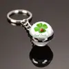 Chaveiro de Trevo de Quatro Folhas Fluorescente, Chaveiro de Bola de Cristal Brilhante da Sorte, Chaveiro Grande de Cristal de Trevo de Quatro Folhas Giratório