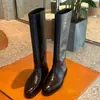 Botas de Caballero Redondas Estilo Británico de Piel de Vaca para Mujer, Versátiles, Tacón Bajo Grueso, Caña Recta Ancha, Suela Gruesa, Caña Alta, Botas Largas