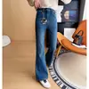 Pernas de desenho animado de garota coreana! Jeans Flare Feminino H082706 Outono 2026 Cintura Alta Slim Modelador de Corpo High-Rise Hot Girl
