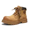 Botas Martin para Hombre Nuevas Llegadas Temporada Otoño/Invierno Más Vendidas Cuero Genuino Suela Gruesa Que Aumenta la Altura Botas Amarillas Grandes Ropa de Trabajo de Caña Alta para Hombre Botas de Cuero para Hombre