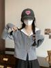 Suéter corto de estilo preppy retro con cuello en V cárdigan para mujer pequeño manga larga top de suéter otoño e invierno