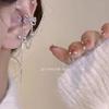 Exquisitos aretes de clip para hueso de la oreja sin perforación con borla de lazo de pedrería fresca, temperamento dulce para niña, aretes de alta gama