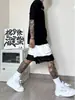 Basquete Americano Esportes Shorts Masculino Verão Preto e Branco Costura Design Sense Calças Retas Joelho-comprimento Macacão