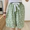 Pantalones de pijama de algodón seda para mujer verano delgados talla grande holgados algodón artificial gruesos pantalones de playa se pueden usar fuera pantalones para el hogar florales pantalones medios