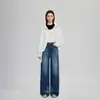 Jeans de algodão vintage de perna larga solto para mulheres, calças casuais versáteis de comprimento total para o outono de 2026
