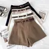 Moda Versátil Color Sólido Cintura Alta Adelgazante Traje Shorts Pantalones de Pierna Ancha Pantalones Casuales con Cinturón para Mujer 2025 Verano Nuevo Estilo