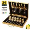 Cross-border Amazon 1010 Aço inoxidável Talheres Conjunto de presente de 24 peças Faca de bife ocidental, garfo e colher Conjunto de talheres