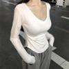Camiseta de Manga Larga Slim de Cuello en V Estilo Deseo Puro para Mujer, Otoño 2025 Nuevo Top Estudiantil Moderno Ajustado para Mujer