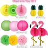 Decoraciones para fiestas en la playa de Hawái. Bolas de nido de abeja con diseño de flamenco y piña. Decoración para fiestas de cumpleaños de verano.