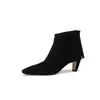 Botines de gamuza con flecos para mujer, botines cortos de otoño e invierno, nuevos, puntera cuadrada, tacón de aguja, cierre trasero, botines de moda, botines individuales de cuero genuino para mujer 40