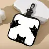 Porta-moedas Estampa Três Gatos Pretos, Bolsa de Armazenamento Impermeável em Couro Sintético com Zíper, Mini Bolsa Multifuncional para Fones de Ouvido