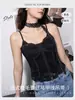 Camisola de renda para primavera e verão para mulheres, com bojo embutido, corte justo, design sexy sem costas, adequada para usar como camada interna ou externa.