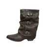 Botas de Caña Media con Punta Aguda de Diseño Original Nuevo 2026 para Mujer, Nuevo Estilo Primavera y Verano con Hebilla de Cinturón, Tacón Grueso, Botas de Montar Fruncidas