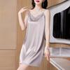 Vestido de Tirantes de Seda Primavera y Verano 2025 Nuevo Estilo Negro Encaje Interior Falda Básica Sexy Ropa Exterior Largo Medio