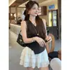 Conjunto de verano único y hermoso, elegante y maduro de estilo coreano, conjunto de dos piezas con top sin mangas de lunares y falda de pastel