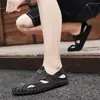 Sandalias de verano retro con cordones y punta abierta, zapatillas de lona transpirables para hombre, sandalias casuales cosidas a mano con suela gruesa, disponibles en stock