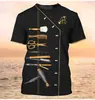 Camiseta Masculina de Manga Curta com Estampa Digital Amazon Barber Transfronteiriça Verão Casual Gola Redonda Novo Estilo Top Camiseta