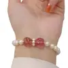 Nuevo Pulsera de Cristal de Fresa Perla Encantadora Corazón a Corazón Moda Temperamento Simple Regalo para el Día de San Valentín Pulsera para Novias Regalo
