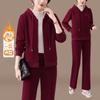 Conjunto de Roupa Esportiva Espessa com Forro de Lã para Mulher Outono e Inverno 2024 Novo Casaco de Pele de Cordeiro para Mãe Moletom Conjunto de Duas Peças