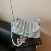 Bolsas Femininas Transfronteiriças 2026 Novas Bolsas Versáteis Bolsas de Ombro Femininas Bolsas Transversais Bolsas Nuvem Plissadas com Pérolas