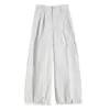 Pantalones cropped de pierna ancha con ribete de encaje para mujer, nuevo estilo 2026, holgados y ligeros, adecuados para figuras petite, pantalones casuales protectores del sol en gris