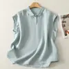 Camiseta sin mangas de color liso con solapa, elegante, sencilla, para ir al trabajo, para mujer, nuevo top de punto casual versátil de verano para mujer