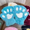 Guantes de Invierno Lindos de Dibujos Animados de Pata de Gato sin Dedos para Niñas, Guantes Cálidos de Felpa, Guantes Gruesos de Pata de Oso Peluda de Medio Dedo