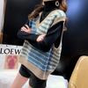 Nuevo 2023 Chaleco de punto con cuello en V y color en contraste para mujer, moda de principios de otoño, top para mujer