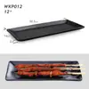 Plato especial para tienda de barbacoa rectangular melamina vajilla de plástico negro comercial kebab de ostra brochetas fritas plato creativo