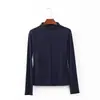 Nueva Camiseta de Manga Larga Sólida Elástica Ajustada de Cuello Alto Medio para Mujer, Top Versátil Base, Moda Primavera 2018