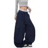 Pantalones Casuales Retro de Nicho Estilo Europeo y Americano Transfronterizos para Mujer Pantalones Cargo de Pliegues Multibolsillos para Mujer Pantalones Casuales Rectos Holgados para Mujer