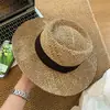 Sombrero de Paja Hueco de Ala Plana Estilo Francés para Mujer, Sombrero de Playa de Verano, Sombrero de Vacaciones, Sombrero de Protección Solar Estilo Old Money
