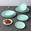 Vajilla Imitación Porcelana Melamina Plato Verde Mate Plato Imitación Porcelana Comercial Plato Comida Rápida Plato para Platos Salteados Fríos Plato para Arroz con Tapa